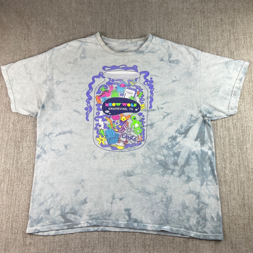 Meow Wolf T-Shirt Men XL Blue Tie Dye Grapevine TX Graphic Art Skate Trippy Tee